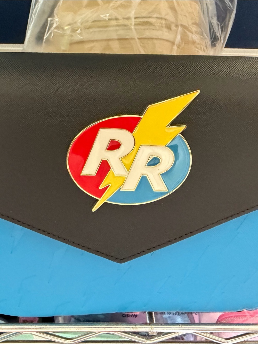 Loungefly Black Blue Backpack with Red, Yellow Lightning RR Emblem